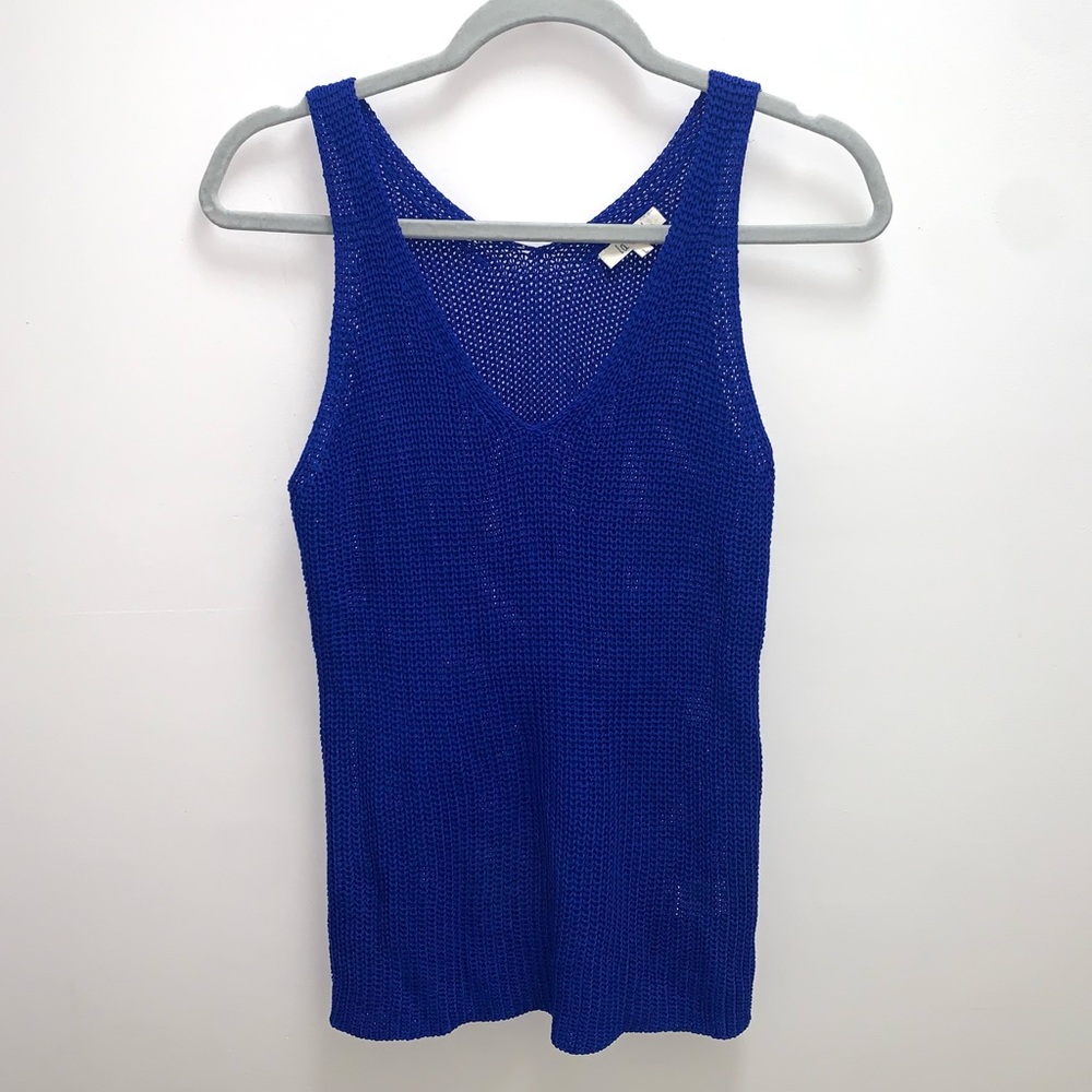 LA MIEL Blue Open Knit V Neck Tank Top Size Large